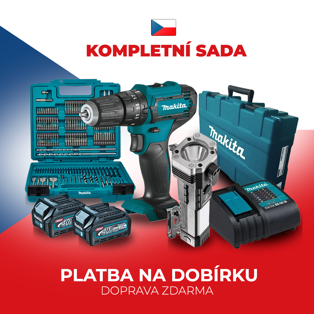 Akumulátorový vrtací šroubovák MKT | Kompletní sada + 2 baterie + 26 příslušenství